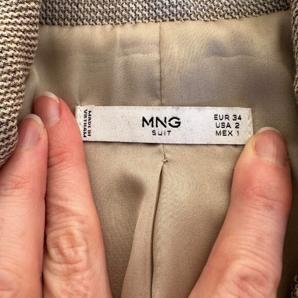 MNG Tweed Style Single Breasted Blazer in Cream and Brown - Picture 3 of 7